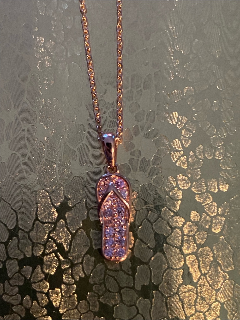 NWT Rose Gold Flip Flop Pendant Necklace with Pink Crystals